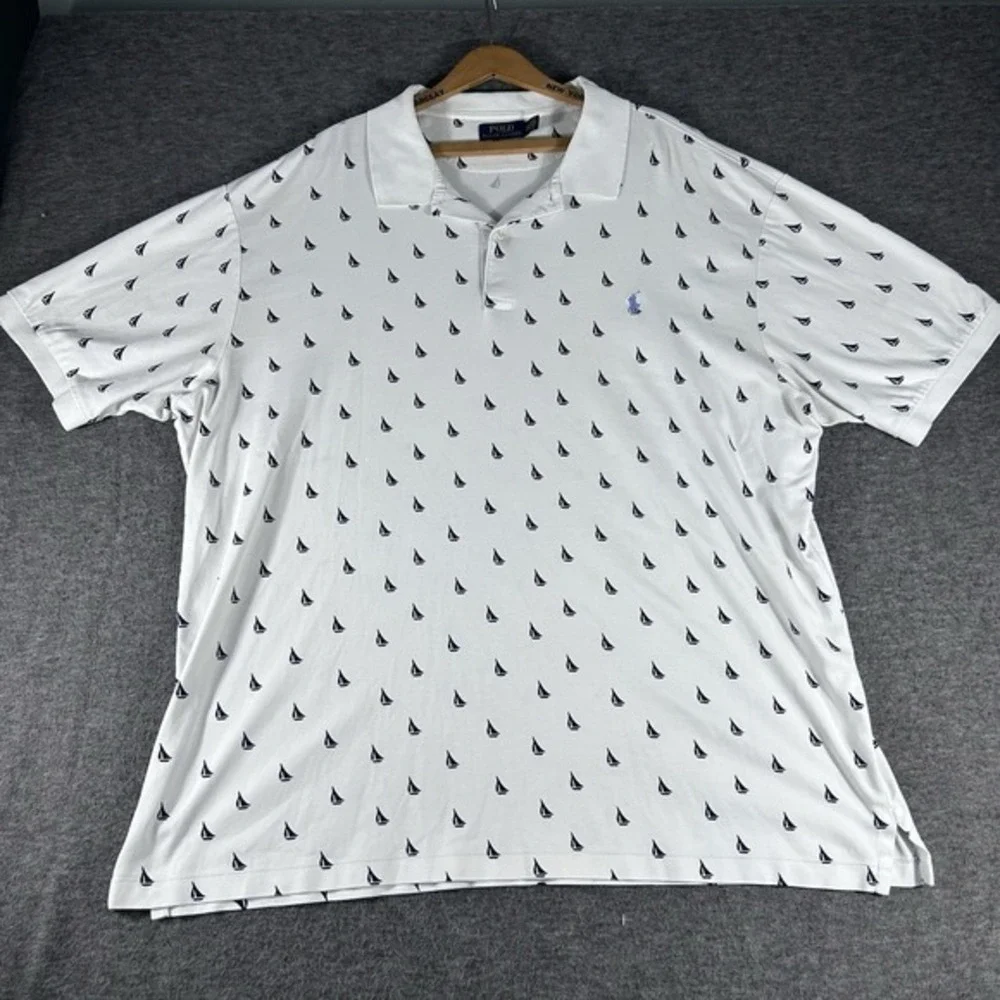 Polo Ralph Lauren Sailboat All Over Print Polo Shirt White Navy Men's 2XLT Beach
